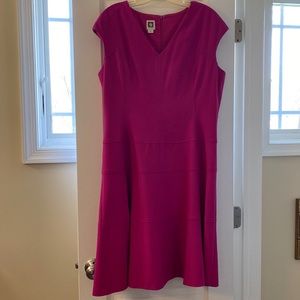 Anne Klein fuschia/hot pink v-neck cap sleeve cotton dress size 16.